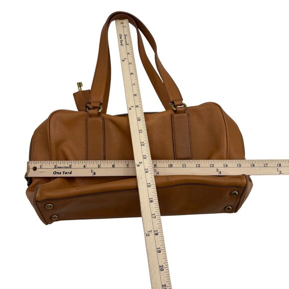 Fossil Leather Satchel Bag Camel Brown Zipper Closure Dual Handle Pre-Owned - Picture 7 of 7